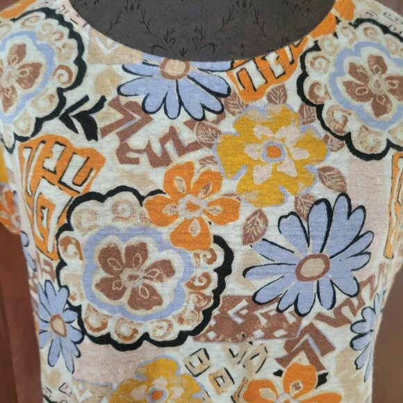Nicole Miller Floral Linen Short Sleeve Top L Multicolor - Picture 5 of 5